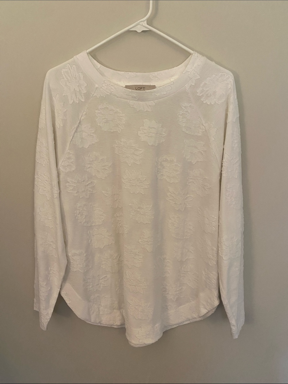 LOFT White Raised Floral Long-Sleeve Tee